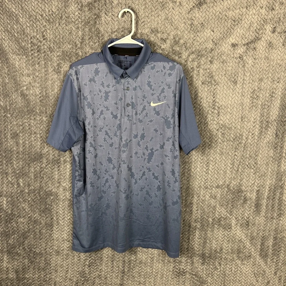 Nike Golf Dri-FIT Mobility‎ Camo Polo Shirt Mens L Blue Digicam Stretch